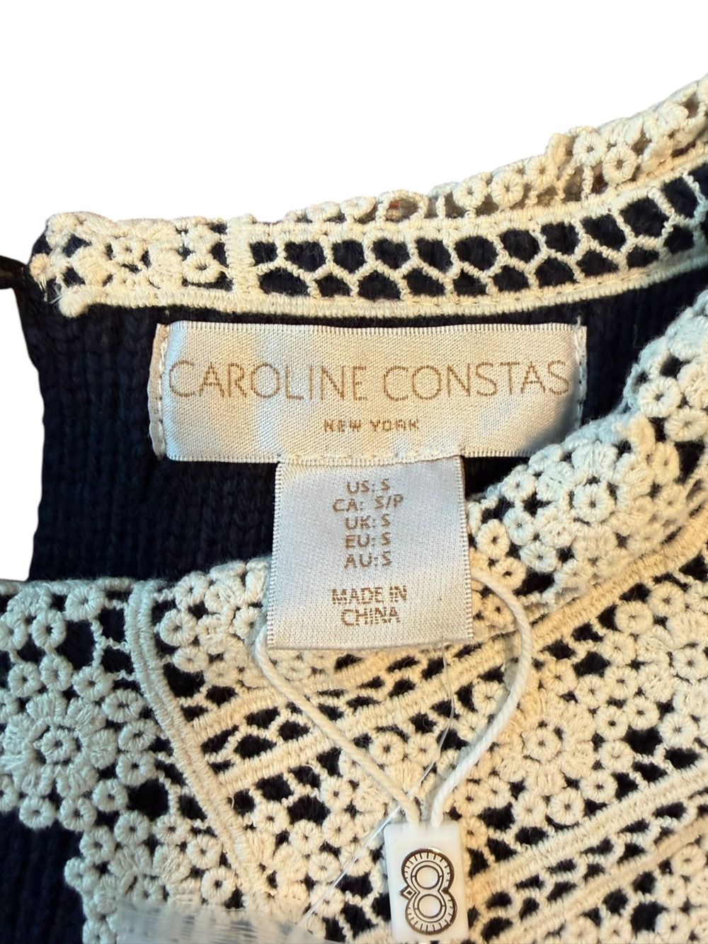 NWT Caroline Constas Lace Collar Wool Blend Short Sleeve Cropped Sweater Small - Picture 5 of 11